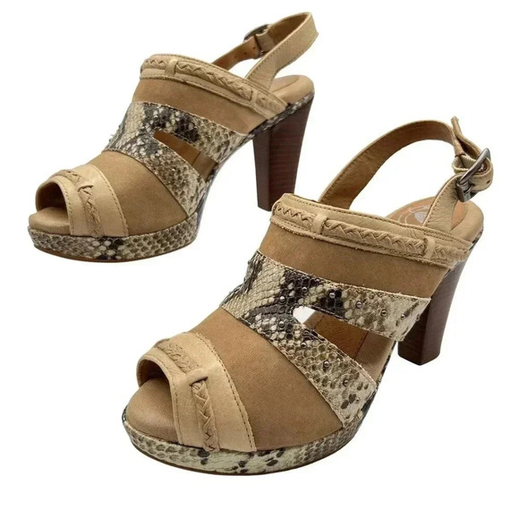 Nurture Women Hope 7M Tan Leather Faux Snakeskin Platform Western Reptile Exotic - Picture 4 of 12